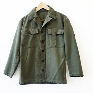 Soft Vintage Olive Army Military Shirt Jacket SM